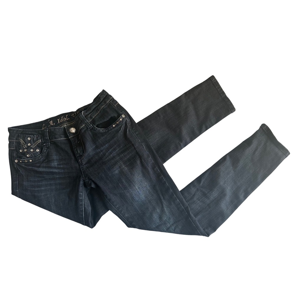 L.A. Idol Jeans Women's Size 7 Blue Denim Rhinestone Embellished‎ Skinny Pants